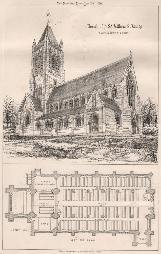 Church of S.S. Matthew & James; Paley & Austin, Archs. Liverpool 1870 print